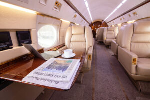 Interior of business jet charter