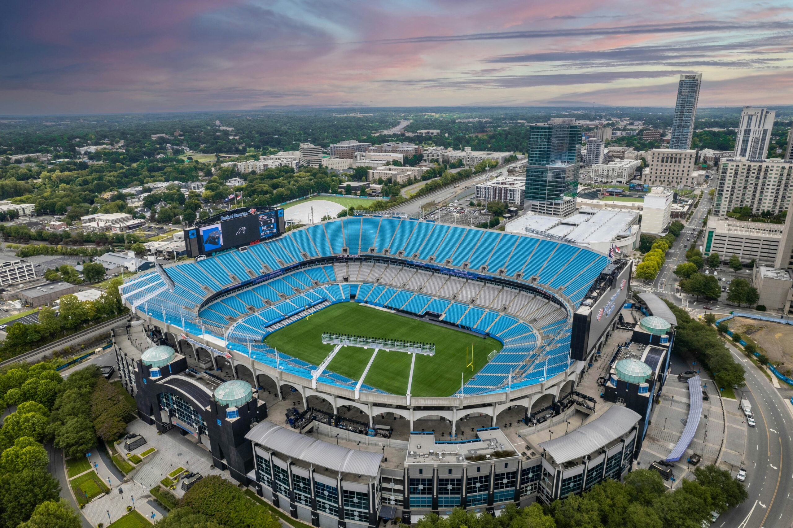 Flight to NFL Gameday view outside window