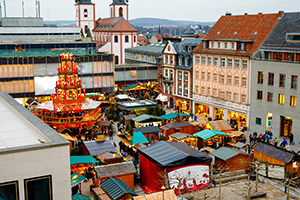 Traditional christmas market in the historic center of Nuremberg, Germany.