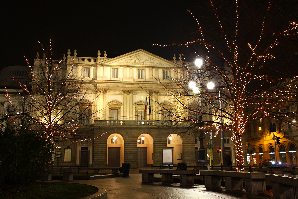 La Scala opera house in night. Milan, Italy.