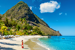 St Lucia Caribbean, woman on vacation at the tropical Island of Saint Lucia Caribbean ocean