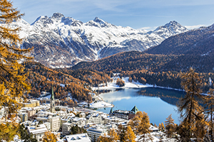 View of St. Moritz, the famous resort region for winter sport