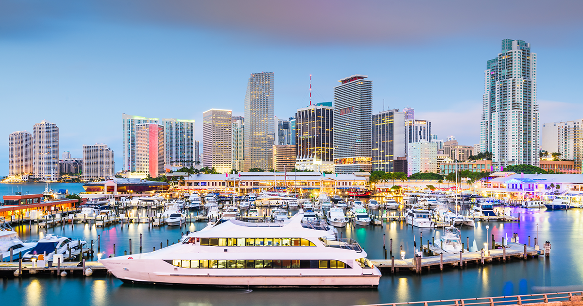 Yachts in Biscayne Bay at Miami International Boat Show