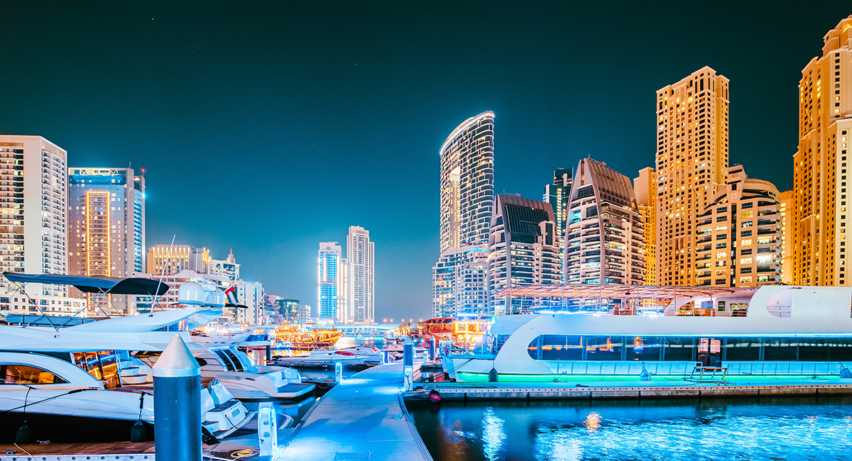 Night view of Dubai International Boat Show