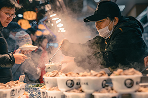 Noodles beings served on the streets of Hong Kong